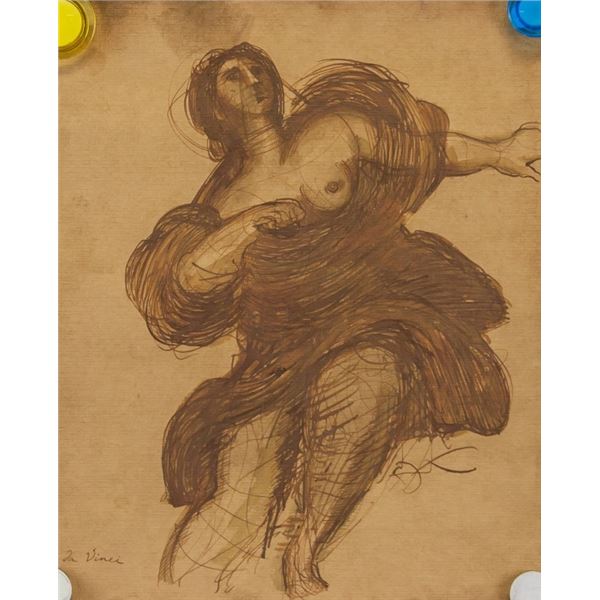 Italian Ink on Paper Study Signed Da Vinci