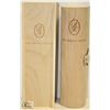 Image 1 : 2 WOODEN GIFT WINE BOTTLE HOLDERS W/ EMBLEM