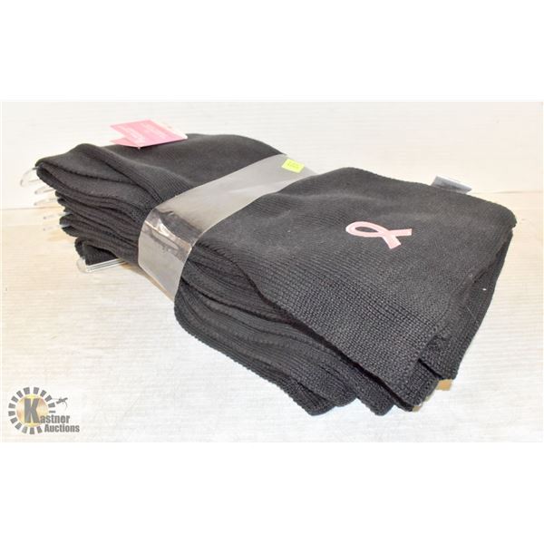 BUNDLE OF 6 PINK RIBBON SCARVES (BLACK)