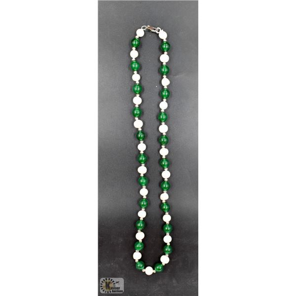 #128- FRESH WATER PEARL& GREEN EMERALD NECKLACE