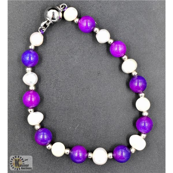 #160- FRESH WATER PEARL& PURPLE  SUGILITE  BRACELE