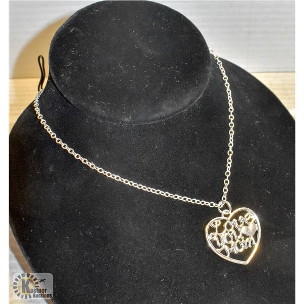 NEW SILVER TONE  LOVE YOU MOM  NECKLACE