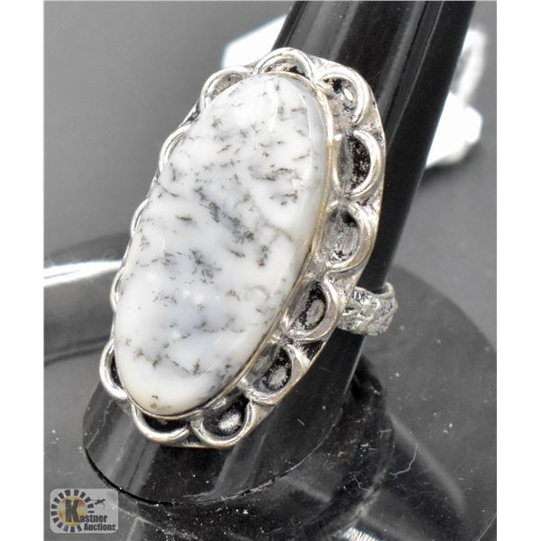 #48-NATURAL DENDRITIC OPAL RING/SIZE 7.5