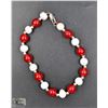 Image 1 : #145- FRESH WATER PEARL& RED JADE  BRACELET