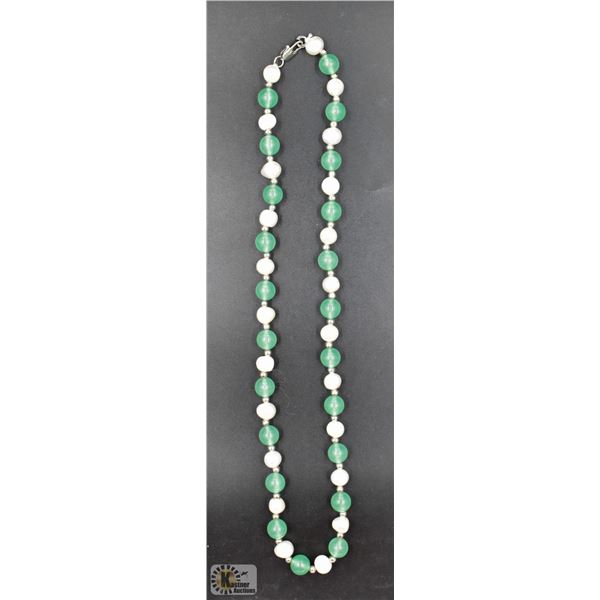 #124- FRESH WATER PEARL& GREEN JADE NECKLACE