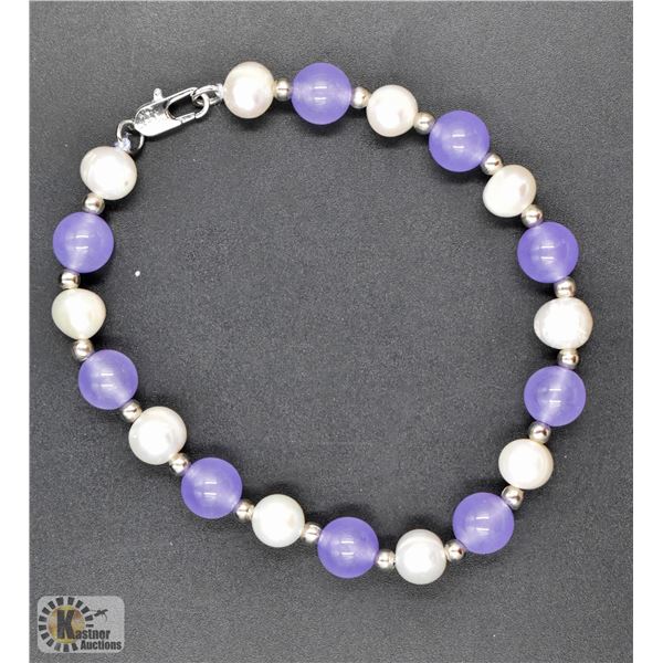 #151- FRESH WATER PEARL& PURPLE JADE BRACELET