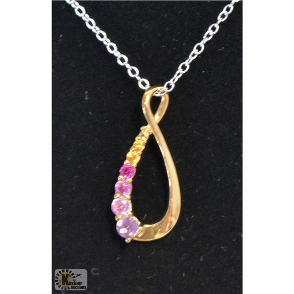 #366-GENUINE RUBY,CITRINE,AMETHYST PENDANT NECKLAC