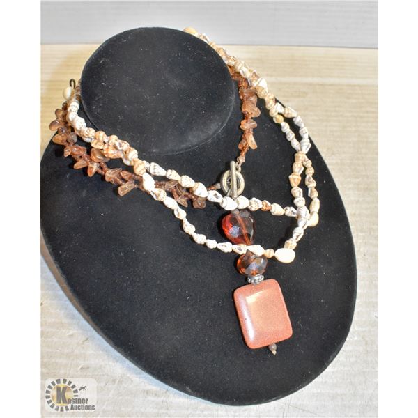 NATURAL STONE NECKLACE + SHELL NECKLACE