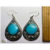 27)  ROUND BLUE CAT'S EYE DROP EARRING SET IN