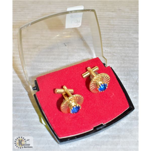 MENS BLUE SAPPHIRE STYLE CUFFLINKS IN GIFT CASE