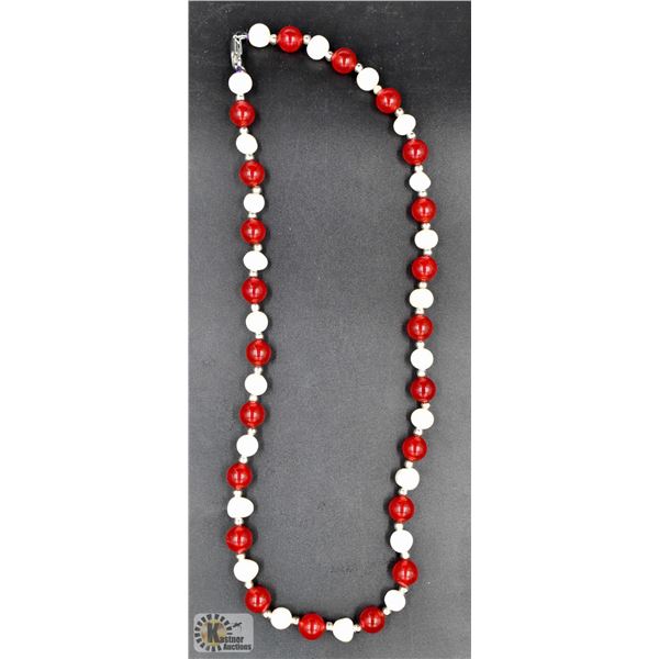 #131- FRESH WATER PEARL& RED JADE  NECKLACE