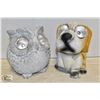 Image 1 : HEAVY STONE SOLAR OWL + DOG, GARDEN DECOR