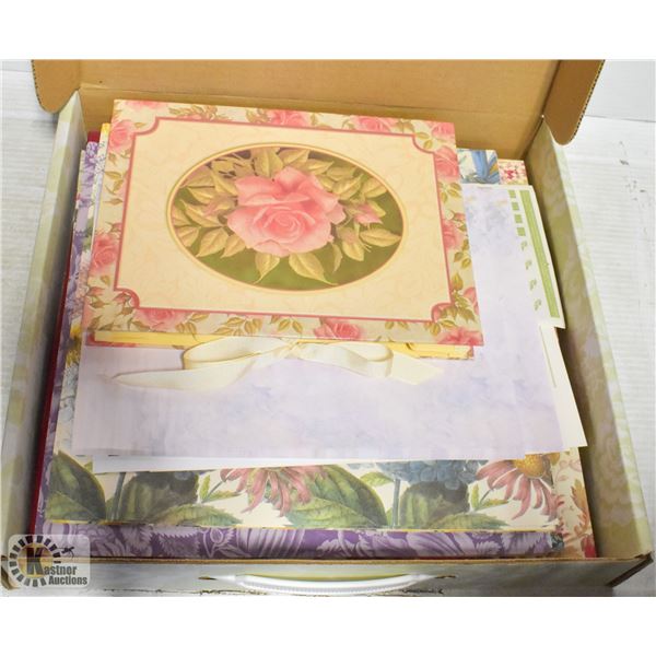 BOX OF ASSORTED SCRAPBOOKING PAPER