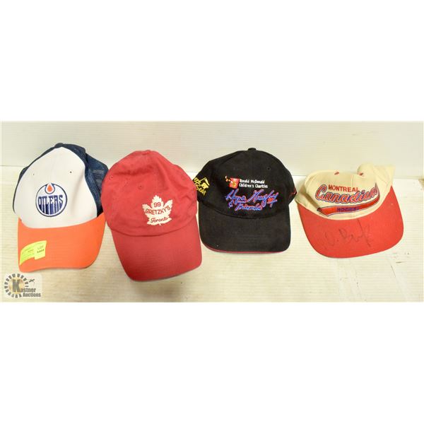 LOT OF 4 NHL HATS, INCLUDES OILERS, GRETZKY, &