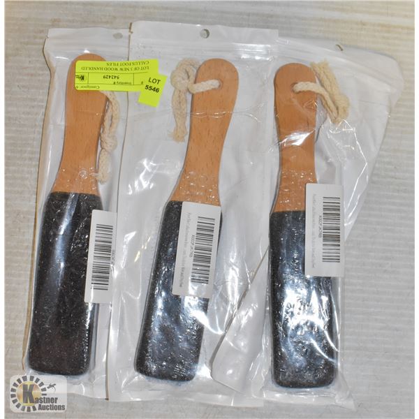 LOT OF 3 NEW WOOD HANDLED CALLUS FOOT FILES