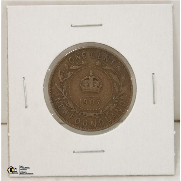 1907 NEWFOUNDLAND ONE CENT COIN