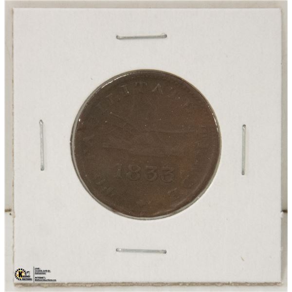 1833 UPPER CANADA 1/2 PENNY TOKEN