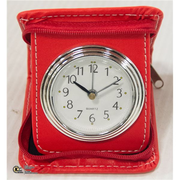 QUARTZ POCKET CLOCK IN RED CASE