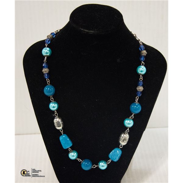 AQUAMARINE BLUE STONE AND BEAD NECKLACE