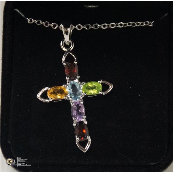 GEMSTONE CROSS ON CHAIN