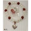 GENUINE CARNELIAN HEART CHARM BRACELET & EARRINGS