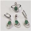 Image 1 : BZ1051-43 SILVER EMERALD RING EARRING PENDANT SET