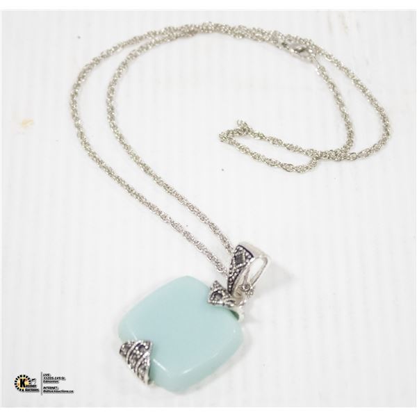 LIGHT BLUE STONE AND SILVER TONE NECKLACE