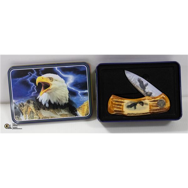 WILD OUTDOORS EAGLE BONE HANDLED FOLDING KNIFE