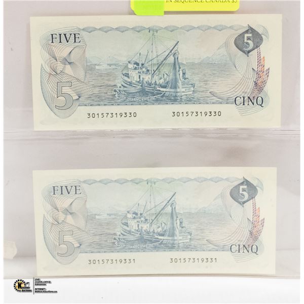 2 X 1979 IN SEQUENCE CANADA $5 NOTES