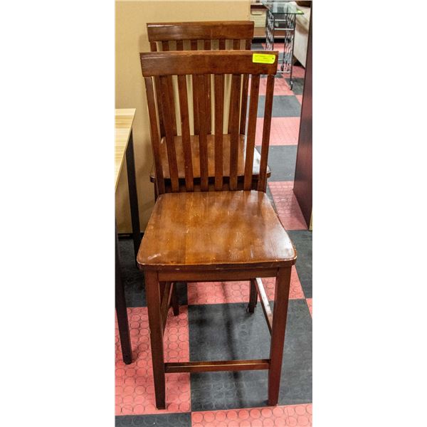 PAIR OF WOODEN BAR HEIGHT DINING CHAIRS