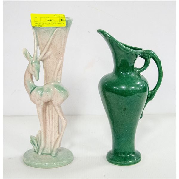 PAIR OF VINTAGE VASES APPROX 10" TALL