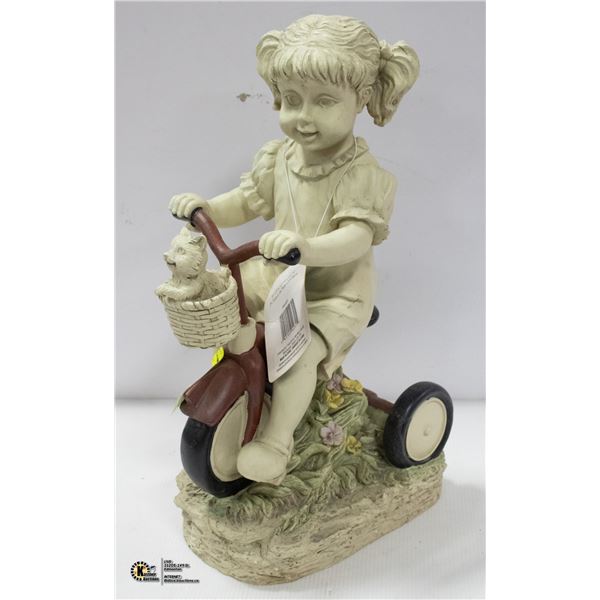 NEW WITH TAGS GARDEN GIRL ON TRICYCLE 17 IN TALL