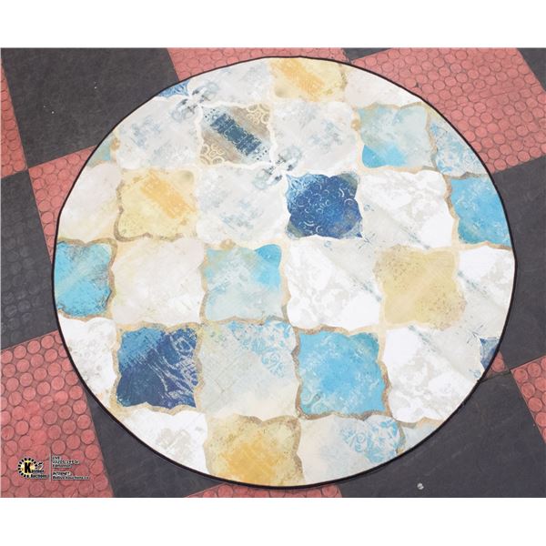 NEW UNPACKED 47  ROUND MOSAIC STYLE RUG WITH