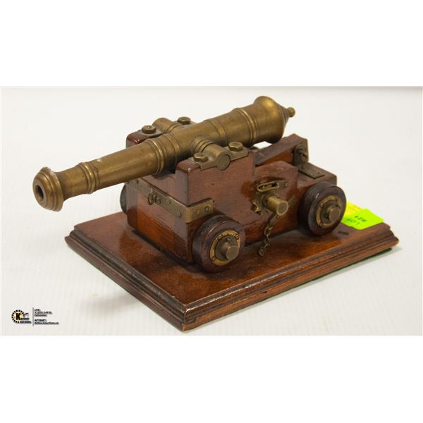 VINTAGE BRASS AND WOOD CANNON