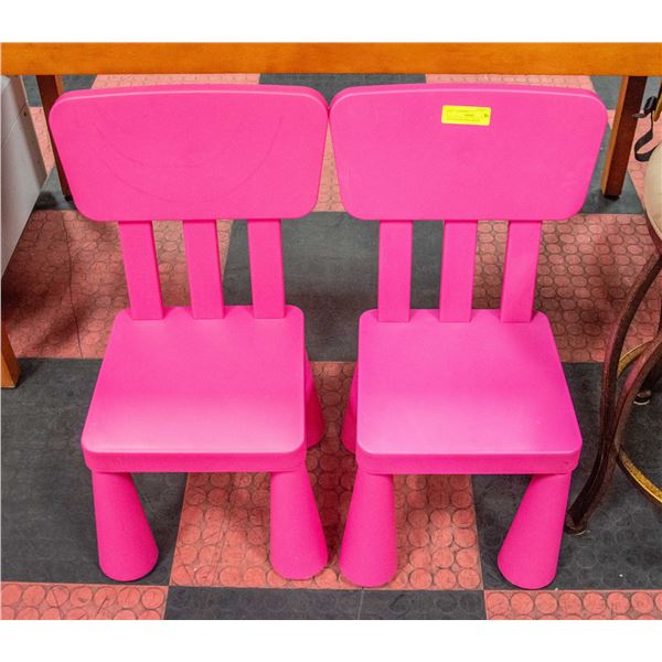 PAIR OF KIDS PINK PLASTIC IKEA CHAIRS