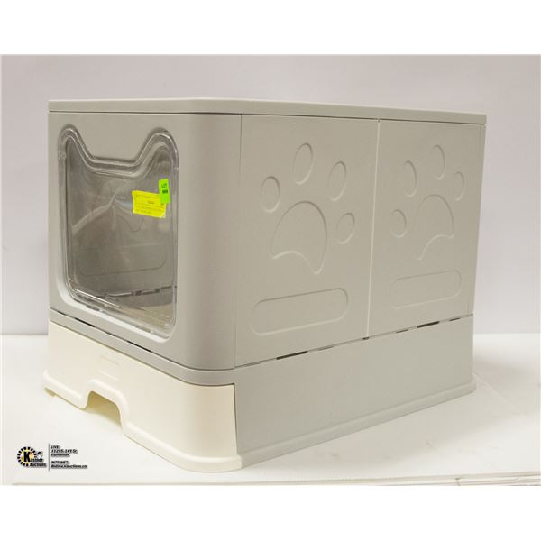 NEW COLLAPSIBLE CAT LITTER BOX ENCLOSURE, GREY