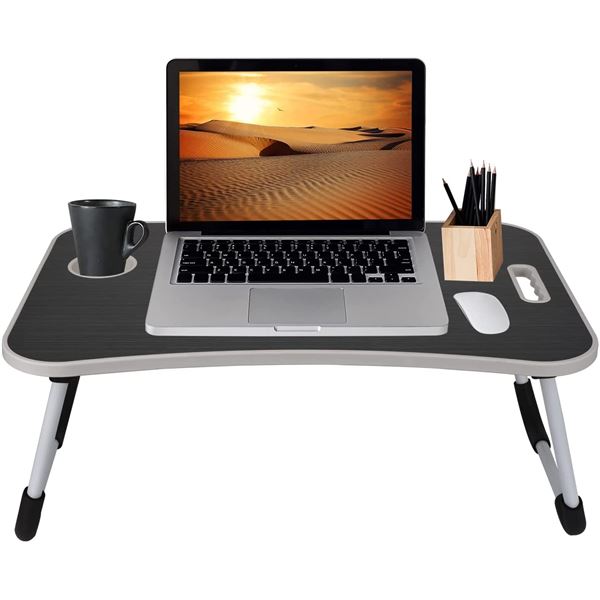 NEW FOLDING PORTABLE GREY LAP DESK WITH CUP HOLDER