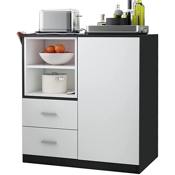 NEW UNASSEMBLED BLACK AND WHITE KITCHEN CABINET