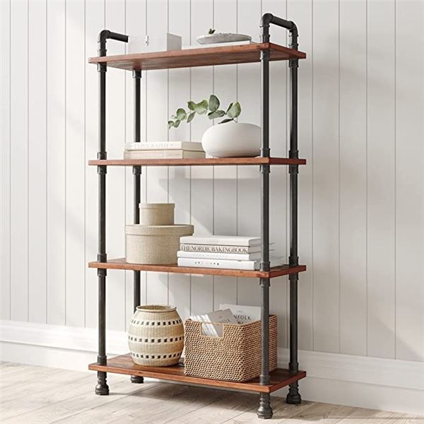 NEW ASSEMBLED IRON PIPE 4 TIER BOOKSHELF