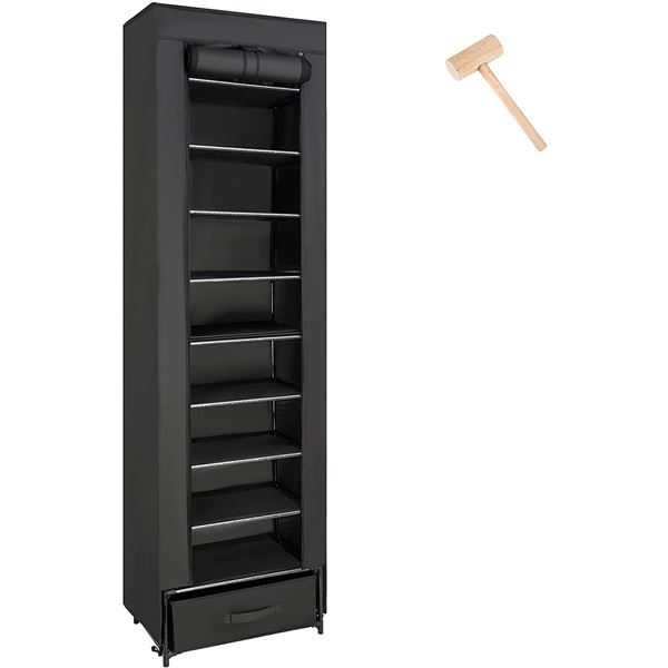 NEW OYREL 10 TIER BLACK NARROW SHOE RACK WITH