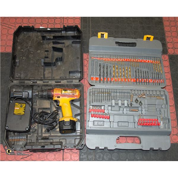 FLAT OF DRILLS DEWALT & OTHERS CASE WITH DRILL