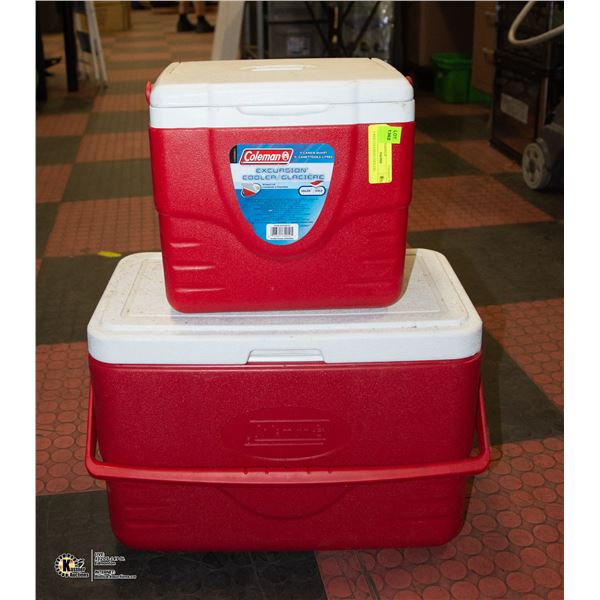 2 RED COLEMAN COOLERS