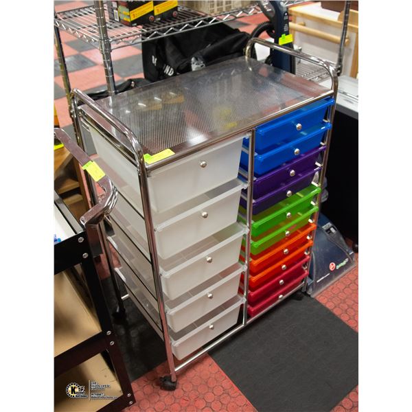 15 DRAWER CART ON WHEELS H-38" W-15" L-25"