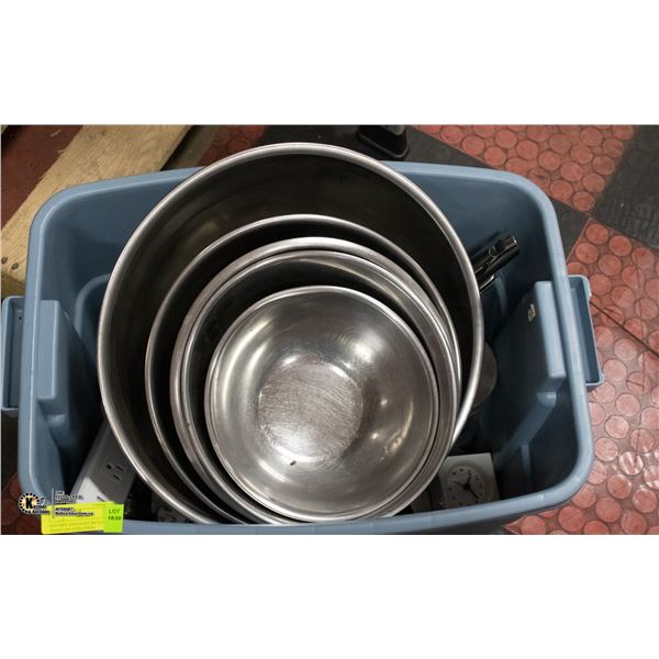 KITCHEN TOOLS LOT INCLUDES STAINLESS STEEL PANS,