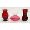 Image 1 : PAIR OF RED CRANBERRY GLASS VASES + CHALET GLASS