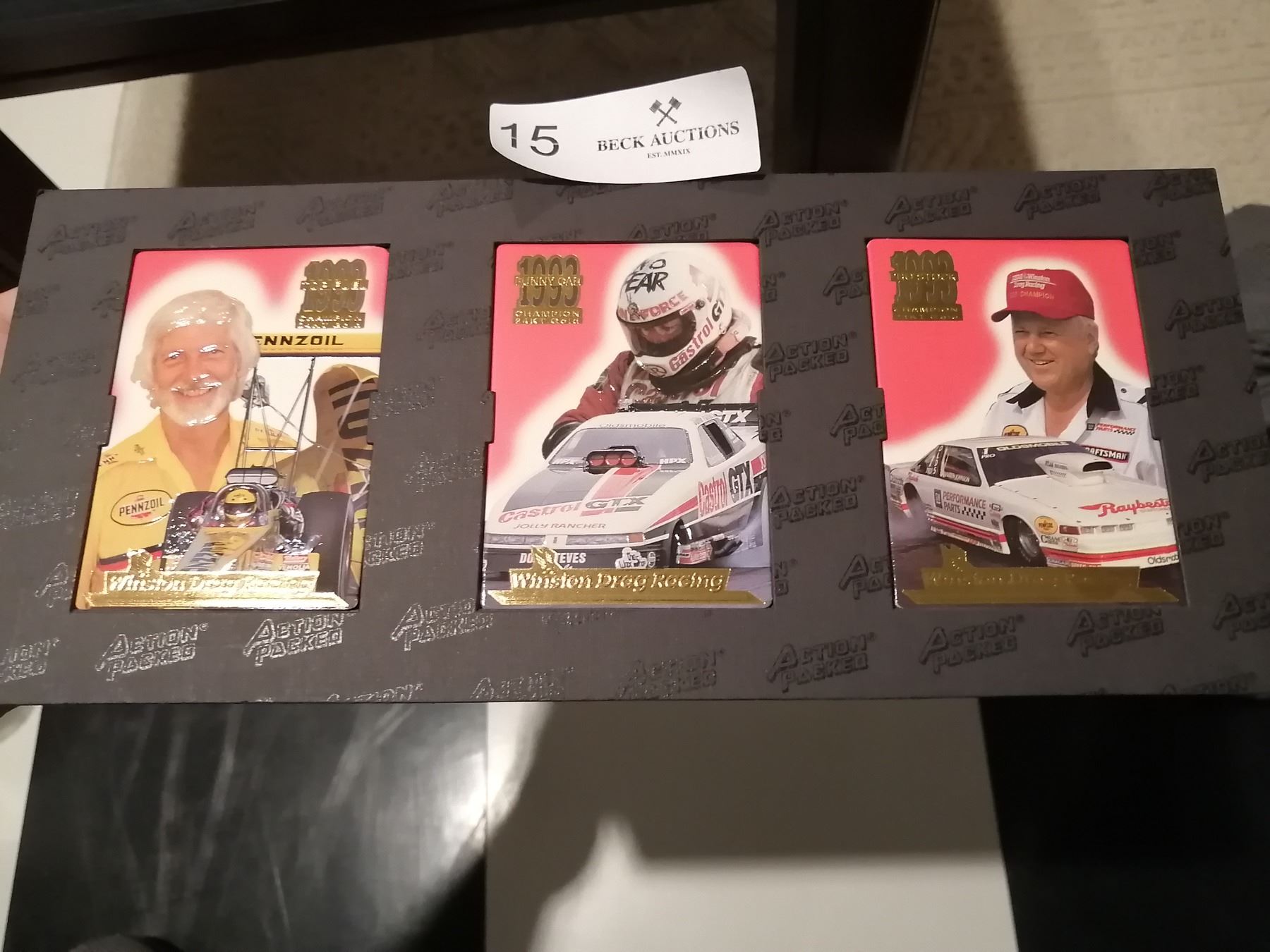 3 x Winston Drag Racing Sports Cards w/ 24 Karat Gold Etching