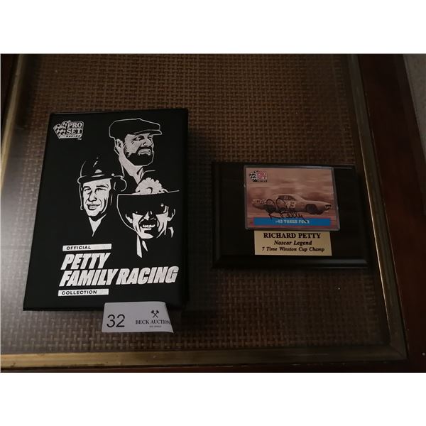 Official Petty Family Racing Collection and Richard Petty Signed Card on Plaque (No. 025313)
