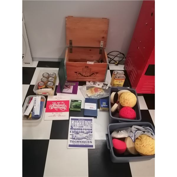 Vehicle Pinstriping Accessories, Paint, Cleaning Equipment, and Wooden Chest/Chessboard