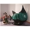 Image 1 : Ornate Glass Fish Vase and Clown Figurine
