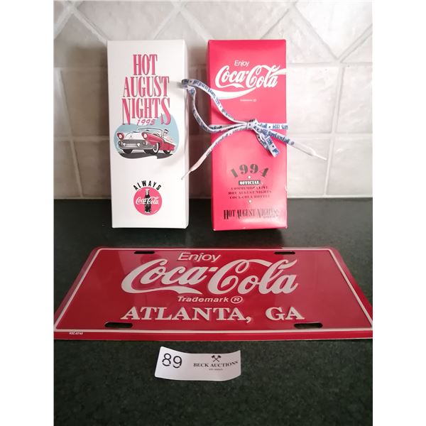 Hot August Nights 1994 and 1995 Commemorative Coca-Cola Bottles and Coca-Cola License Plate